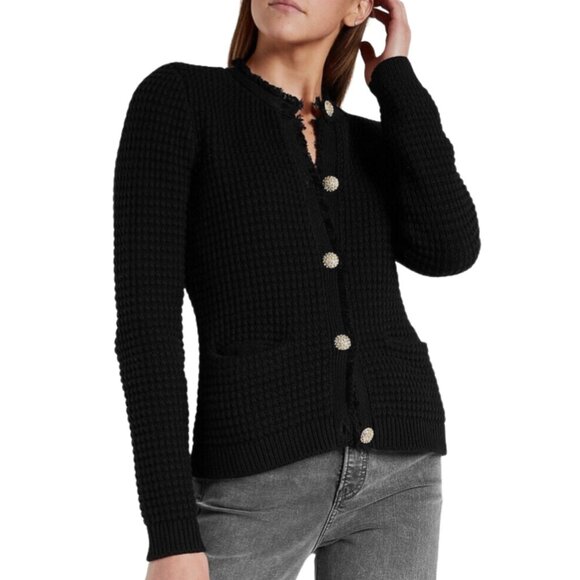 Express Women’s Textured Crew Neck Button Cardigan Black (Size XS).👉 OWO - Picture 2 of 6
